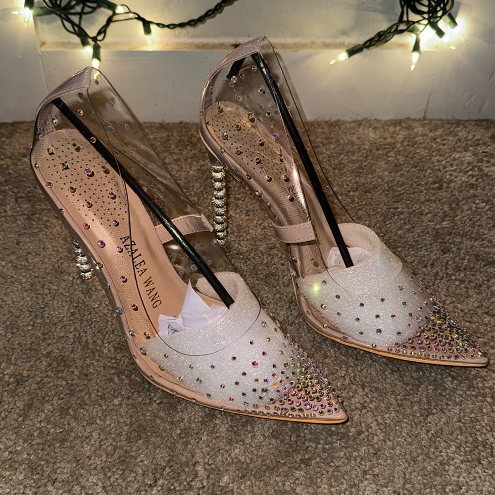 Elaine Bling: Nude Cinderella Rhinestone Stiletto PVC Pump 7.5 9 10